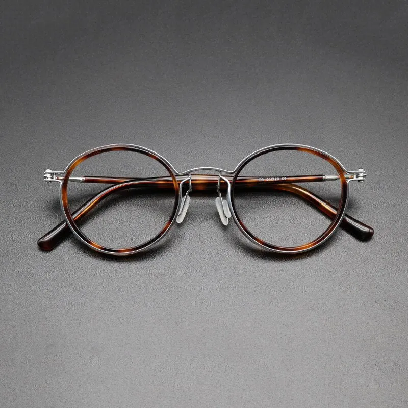 Gatenac Unisex Full Rim Round Acetate Titanium Frame Eyeglasses Gxyj543