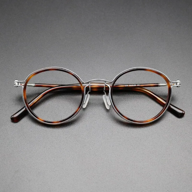 Gatenac Unisex Full Rim Round Acetate Titanium Frame Eyeglasses Gxyj543