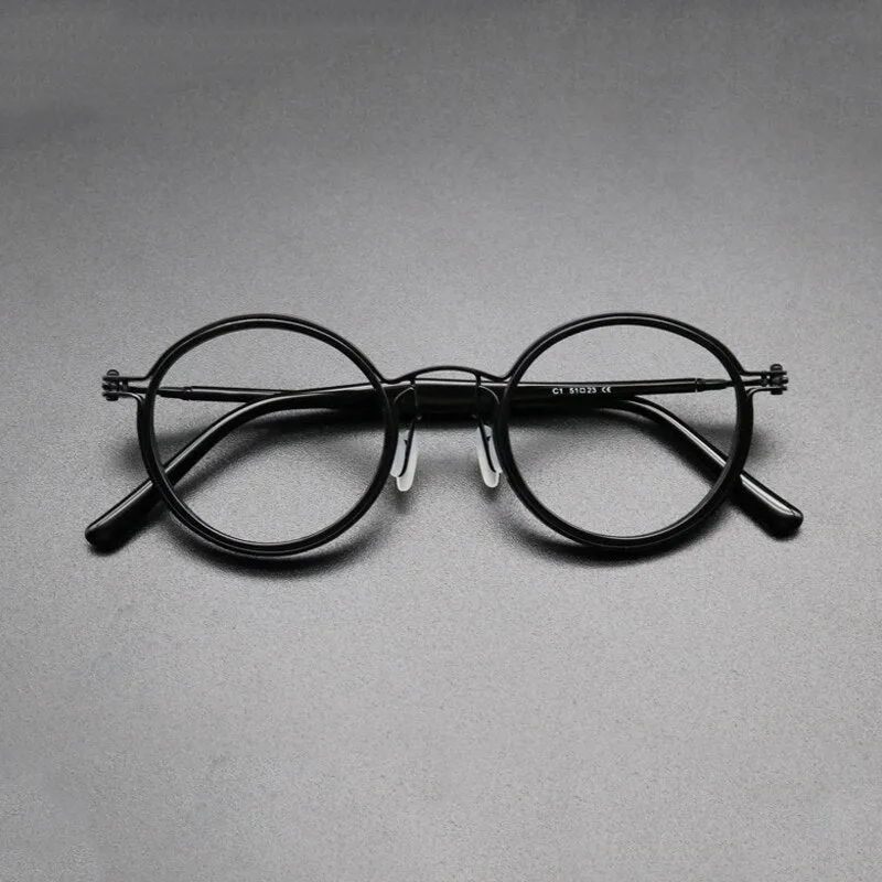 Gatenac Unisex Full Rim Round Acetate Titanium Frame Eyeglasses Gxyj543