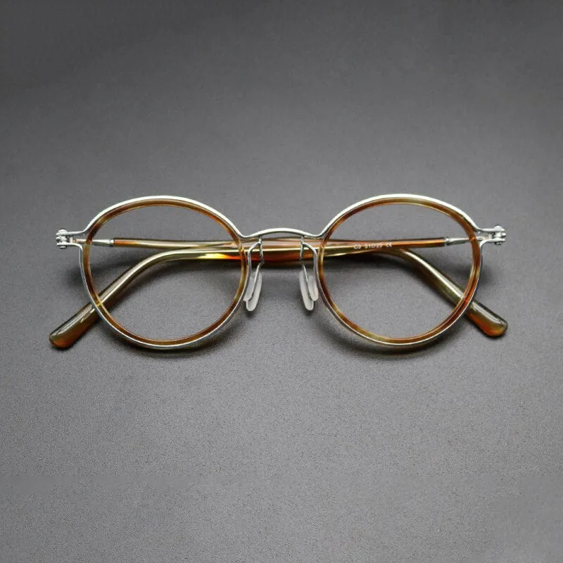Gatenac Unisex Full Rim Round Acetate Titanium Frame Eyeglasses Gxyj543