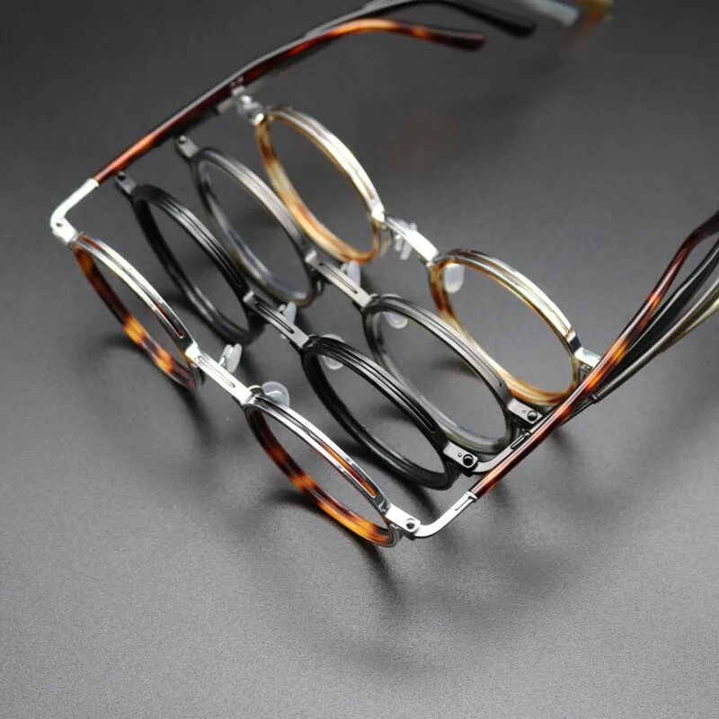Gatenac Unisex Full Rim Round Acetate Titanium Frame Eyeglasses Gxyj543