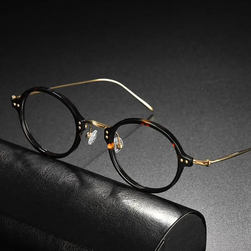 Gatenac Unisex Full Rim Round Acetate Titanium Frame Eyeglasses Gxyj546