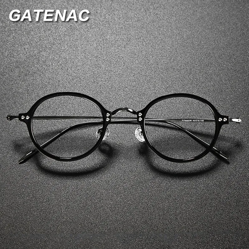 Gatenac Unisex Full Rim Round Acetate Titanium Frame Eyeglasses Gxyj546