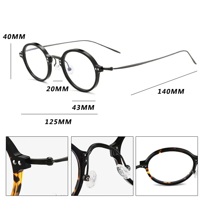 Gatenac Unisex Full Rim Round Acetate Titanium Frame Eyeglasses Gxyj546
