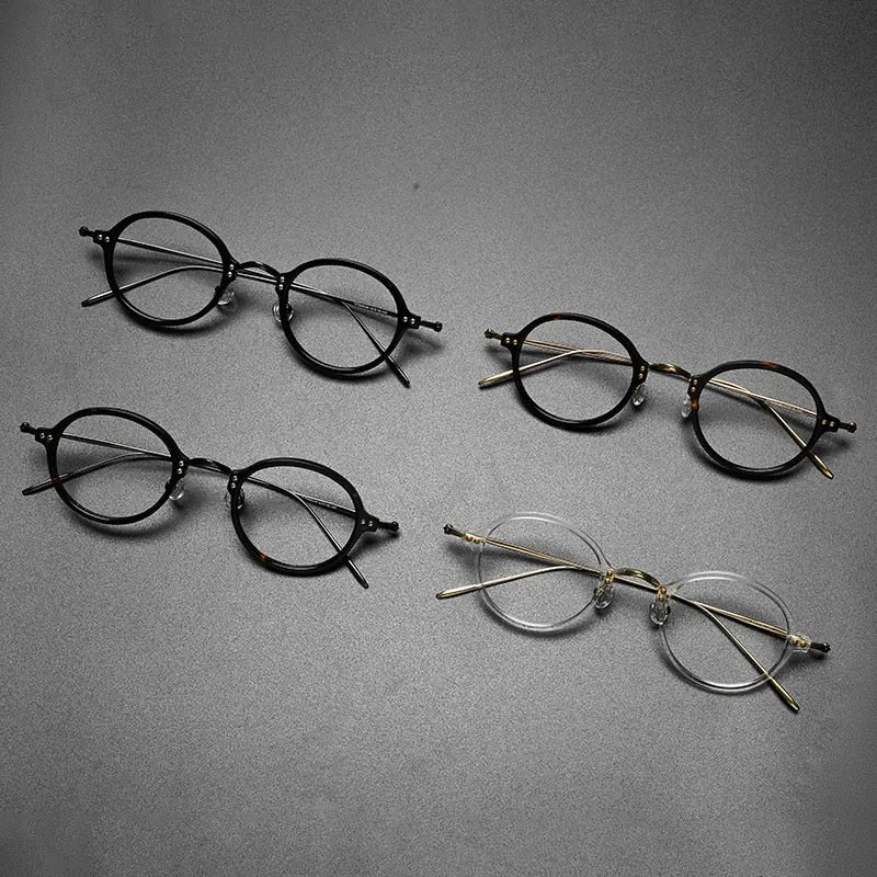 Gatenac Unisex Full Rim Round Acetate Titanium Frame Eyeglasses Gxyj546