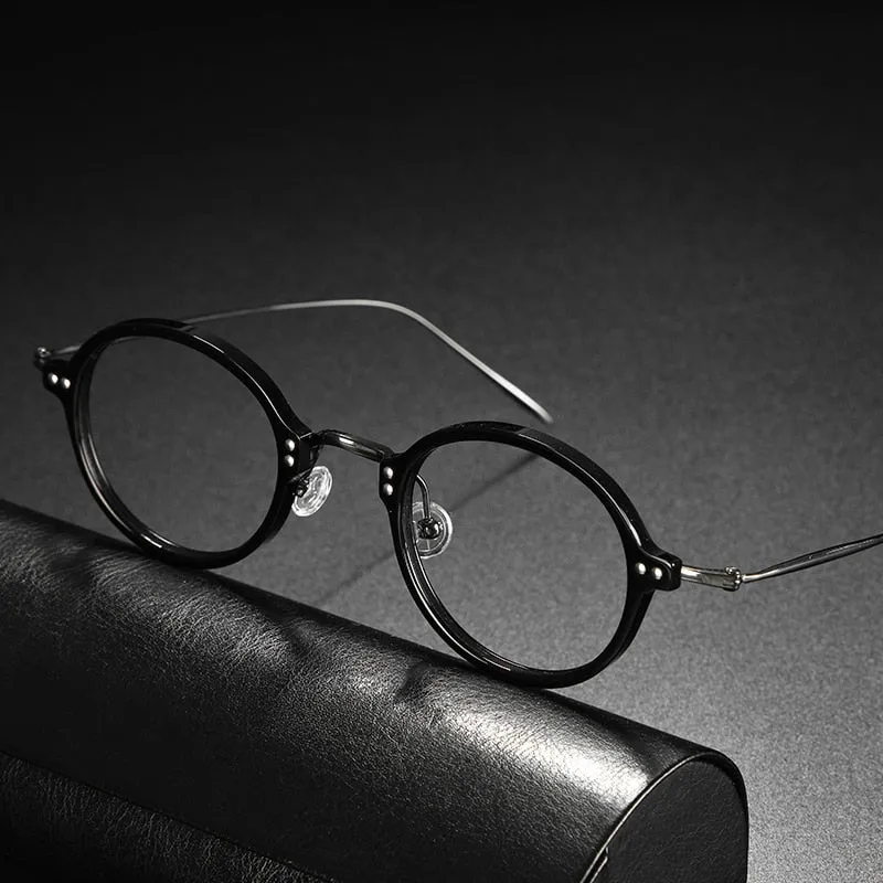 Gatenac Unisex Full Rim Round Acetate Titanium Frame Eyeglasses Gxyj546