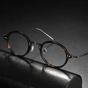 Gatenac Unisex Full Rim Round Acetate Titanium Frame Eyeglasses Gxyj546