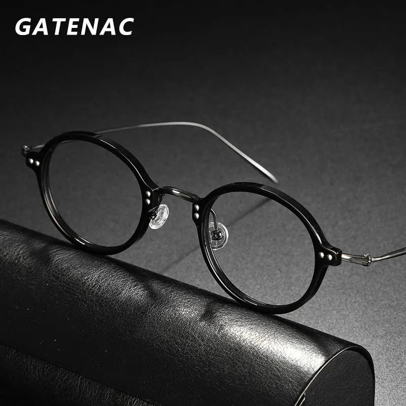 Gatenac Unisex Full Rim Round Acetate Titanium Frame Eyeglasses Gxyj546