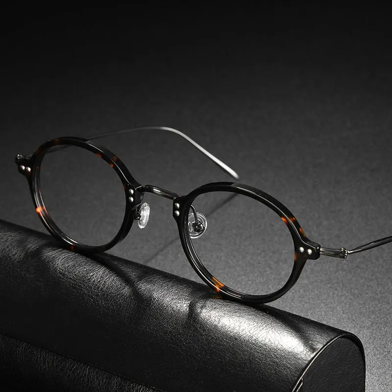 Gatenac Unisex Full Rim Round Acetate Titanium Frame Eyeglasses Gxyj546