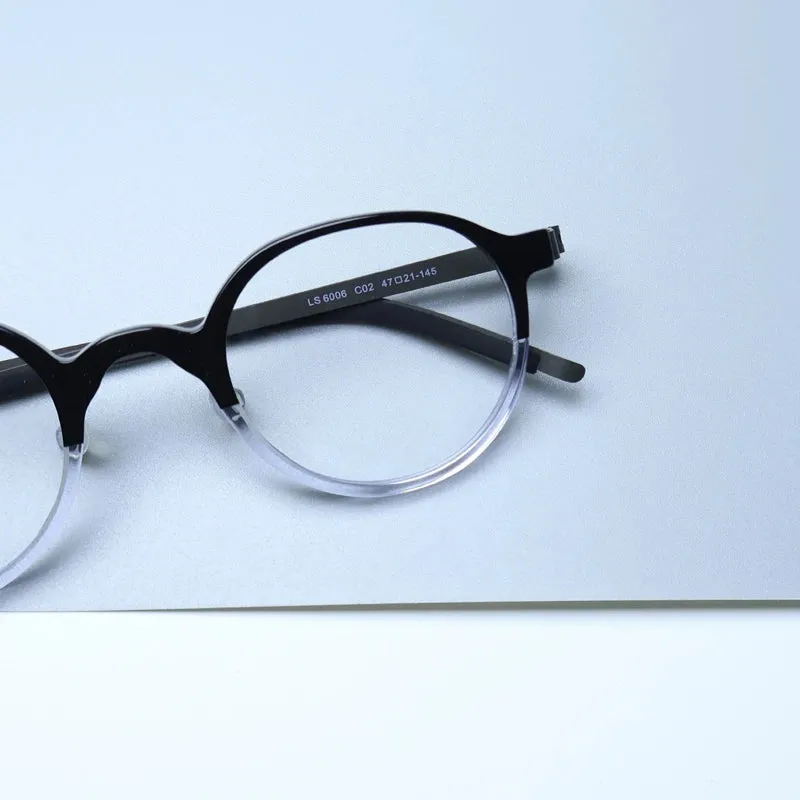 Gatenac Unisex Full Rim Round Screwless Acetate Eyeglasses Gxyj1452