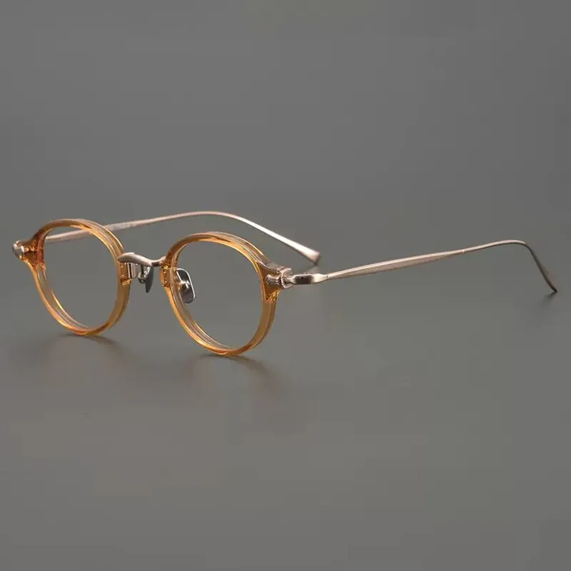 Gatenac Unisex Full Rim Round Small Acetate Titanium Eyeglasses Gxyj890