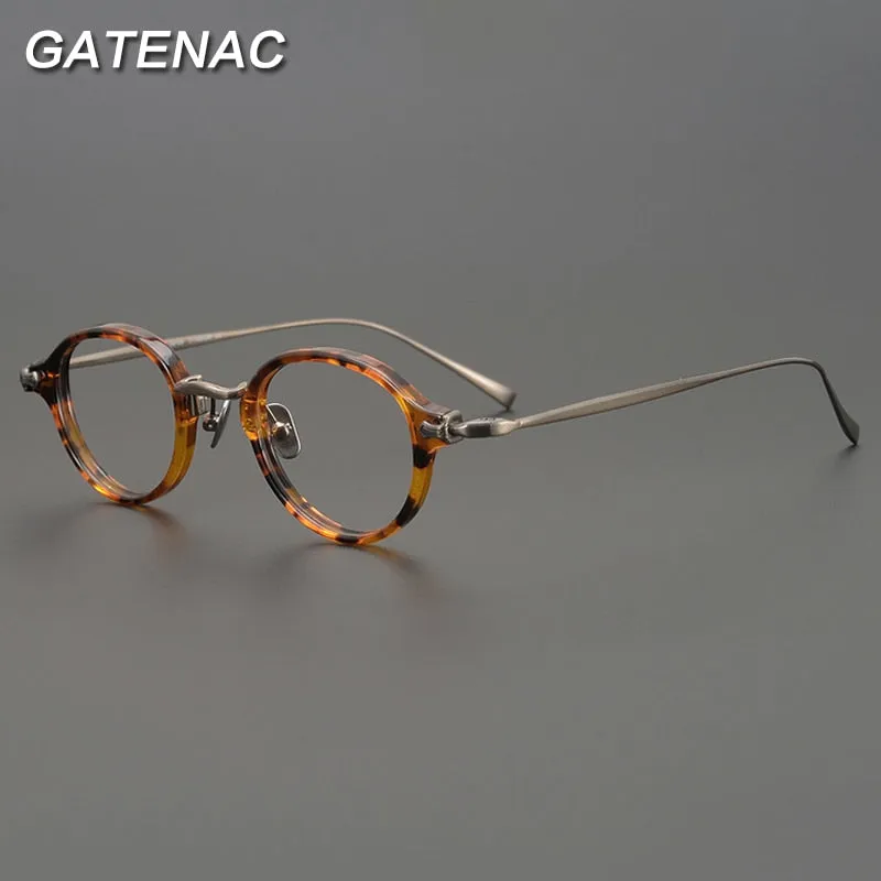 Gatenac Unisex Full Rim Round Small Acetate Titanium Eyeglasses Gxyj890
