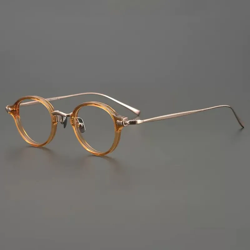 Gatenac Unisex Full Rim Round Small Acetate Titanium Eyeglasses Gxyj890