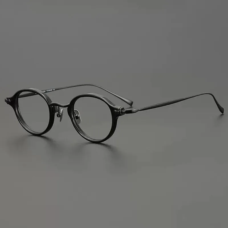 Gatenac Unisex Full Rim Round Small Acetate Titanium Eyeglasses Gxyj890