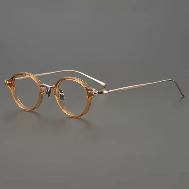 Gatenac Unisex Full Rim Round Small Acetate Titanium Eyeglasses Gxyj890