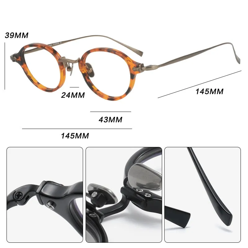 Gatenac Unisex Full Rim Round Small Acetate Titanium Eyeglasses Gxyj890