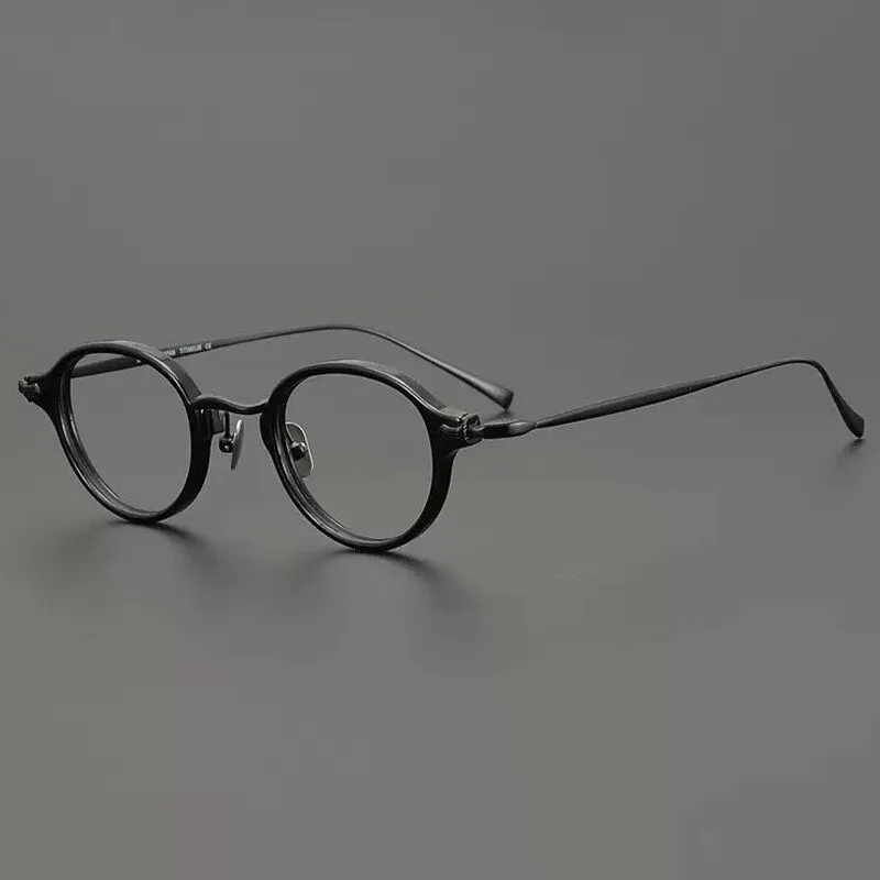 Gatenac Unisex Full Rim Round Small Acetate Titanium Eyeglasses Gxyj890