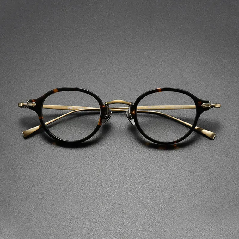 Gatenac Unisex Full Rim Round Small Acetate Titanium Eyeglasses Gxyj890
