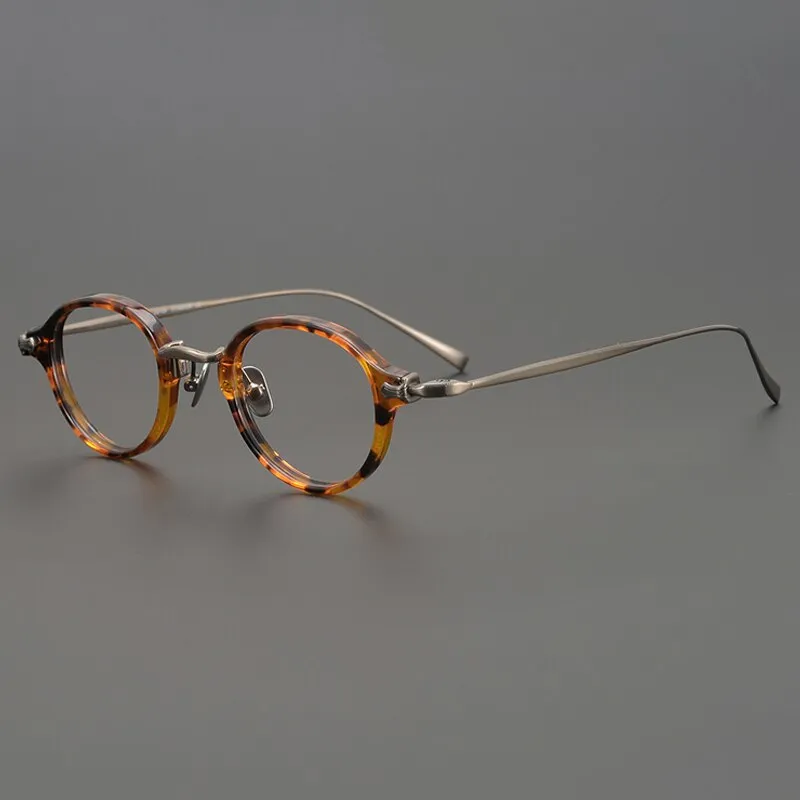 Gatenac Unisex Full Rim Round Small Acetate Titanium Eyeglasses Gxyj890
