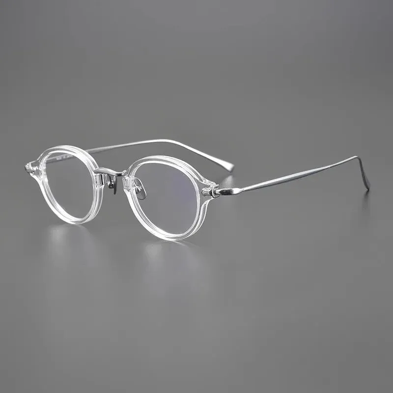 Gatenac Unisex Full Rim Round Small Acetate Titanium Eyeglasses Gxyj890