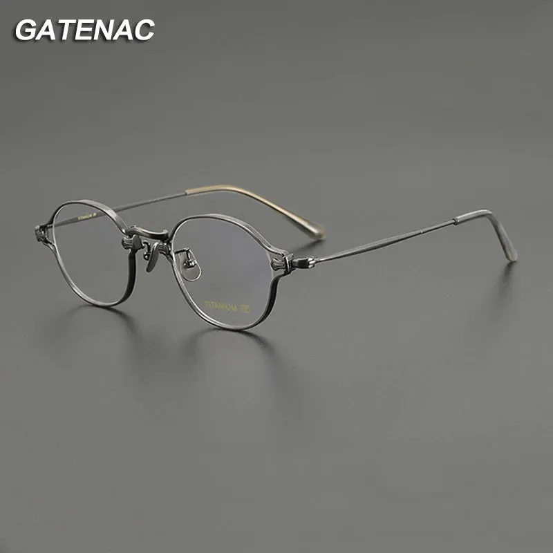 Gatenac Unisex Full Rim Round Small Titanium Eyeglasses Gxyj1199