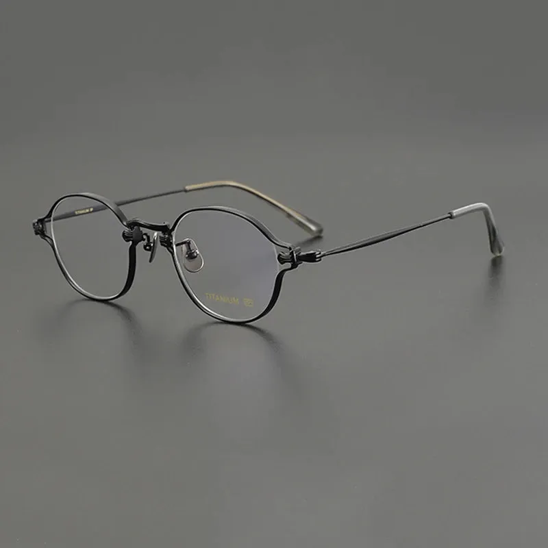 Gatenac Unisex Full Rim Round Small Titanium Eyeglasses Gxyj1199