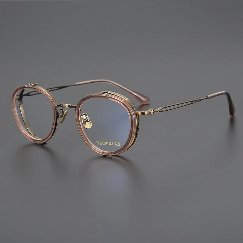 Gatenac Unisex Full Rim Round Square Acetate Titanium Eyeglasses Gxyj1050