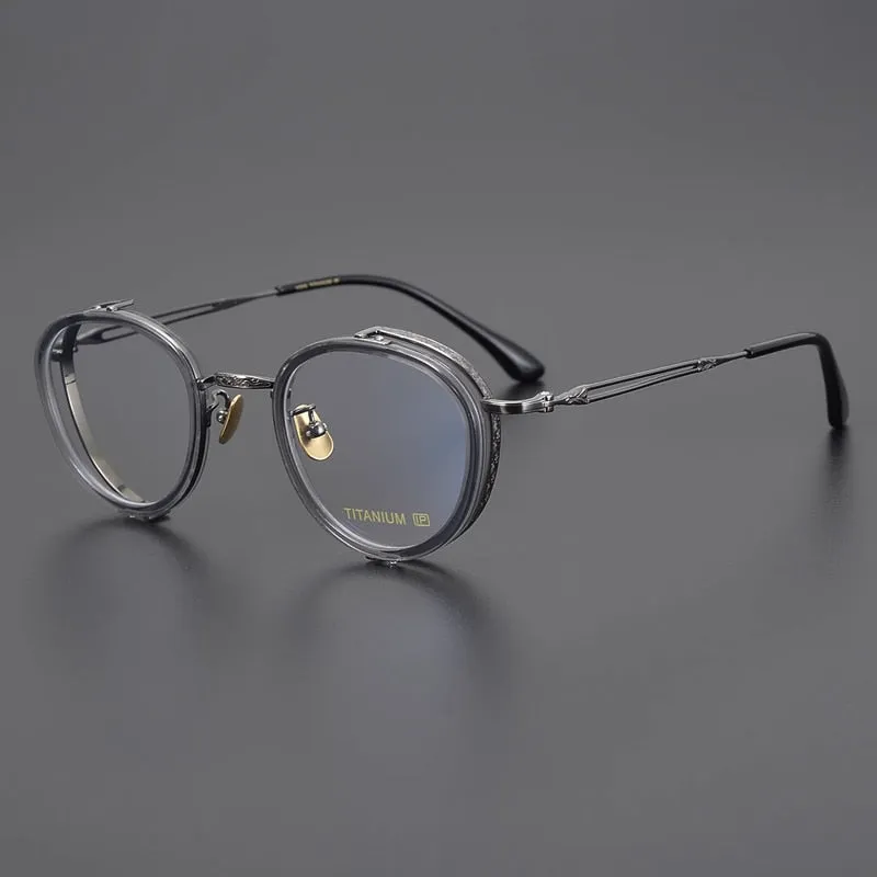 Gatenac Unisex Full Rim Round Square Acetate Titanium Eyeglasses Gxyj1050