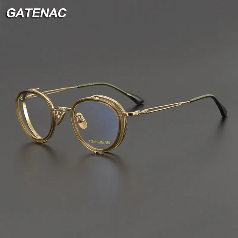 Gatenac Unisex Full Rim Round Square Acetate Titanium Eyeglasses Gxyj1050