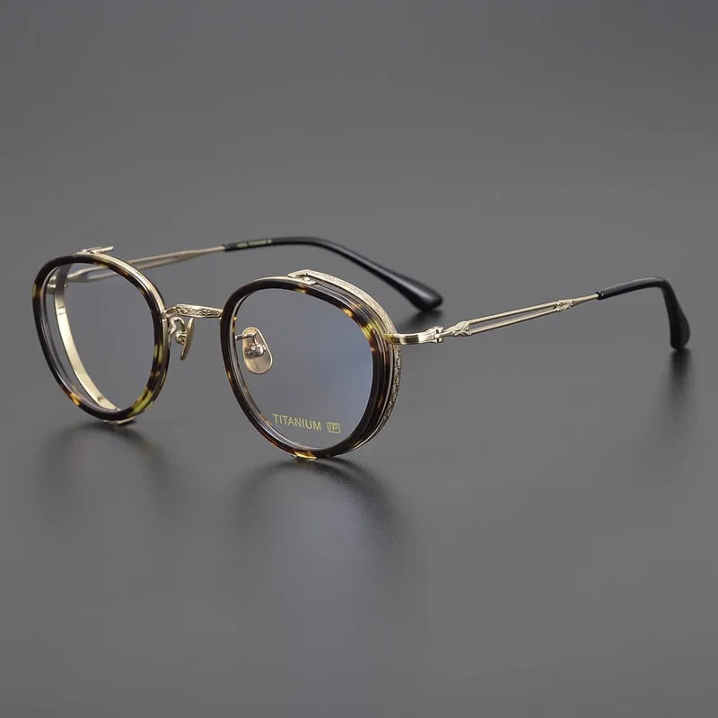 Gatenac Unisex Full Rim Round Square Acetate Titanium Eyeglasses Gxyj1050