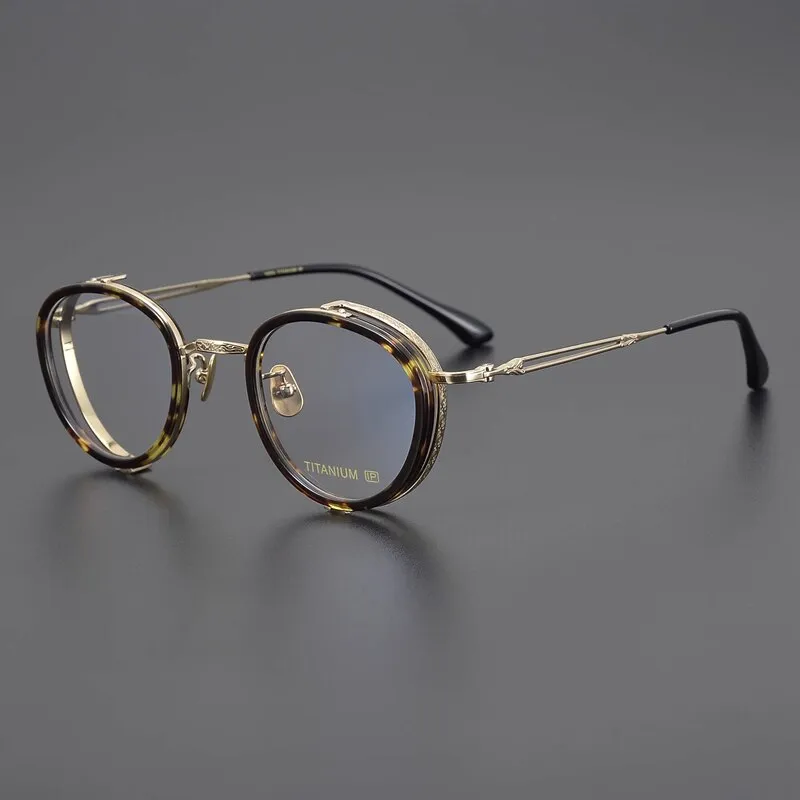 Gatenac Unisex Full Rim Round Square Acetate Titanium Eyeglasses Gxyj1050