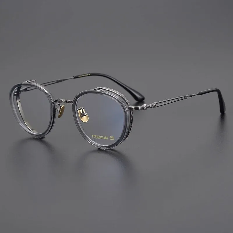 Gatenac Unisex Full Rim Round Square Acetate Titanium Eyeglasses Gxyj1050