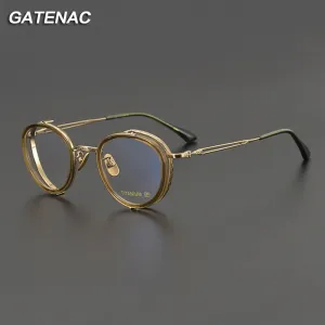 Gatenac Unisex Full Rim Round Square Acetate Titanium Eyeglasses Gxyj1050