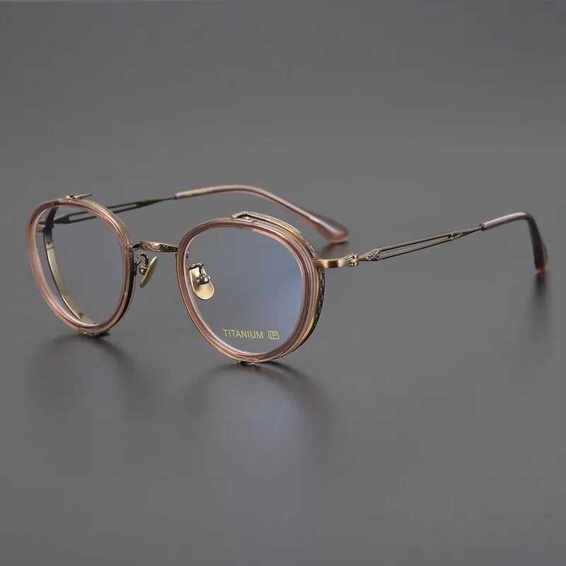 Gatenac Unisex Full Rim Round Square Acetate Titanium Eyeglasses Gxyj1050