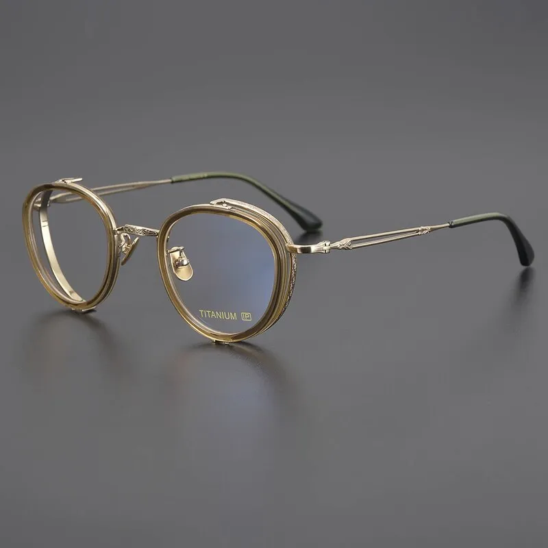 Gatenac Unisex Full Rim Round Square Acetate Titanium Eyeglasses Gxyj1050