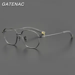 Gatenac Unisex Full Rim Round Square Double Bridge Titanium Eyeglasses Gxyj900