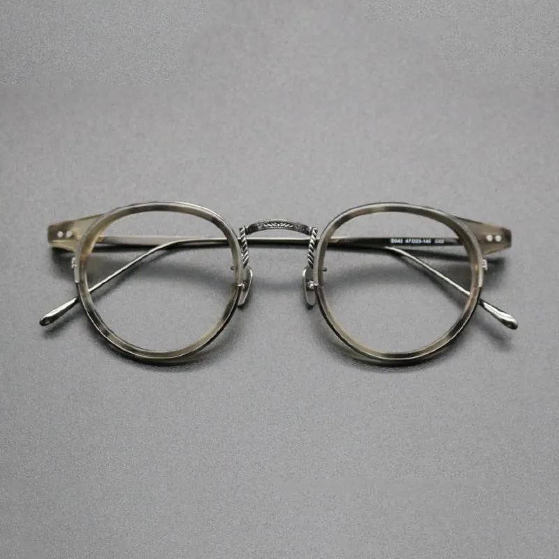 Gatenac Unisex Full Rim Round Titanium Acetate Frame Eyeglasses Gxyj474
