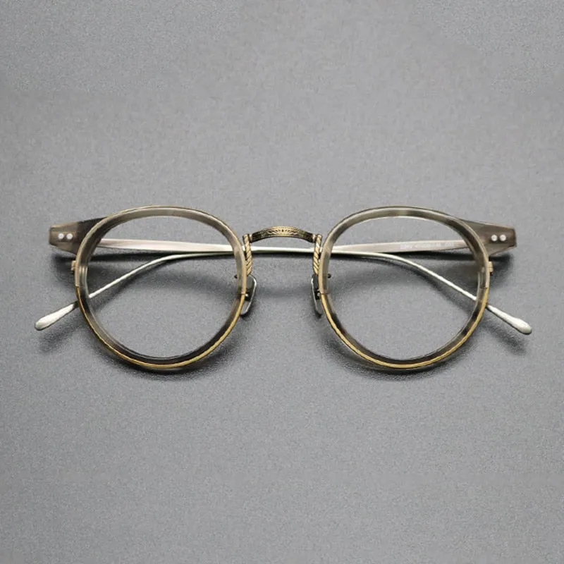 Gatenac Unisex Full Rim Round Titanium Acetate Frame Eyeglasses Gxyj474