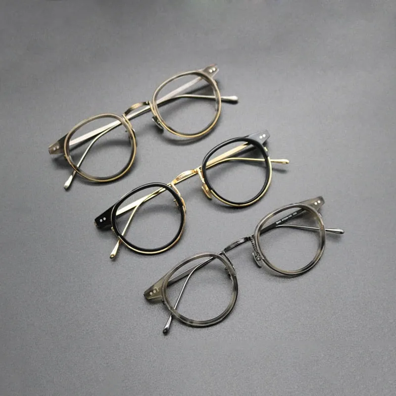 Gatenac Unisex Full Rim Round Titanium Acetate Frame Eyeglasses Gxyj474
