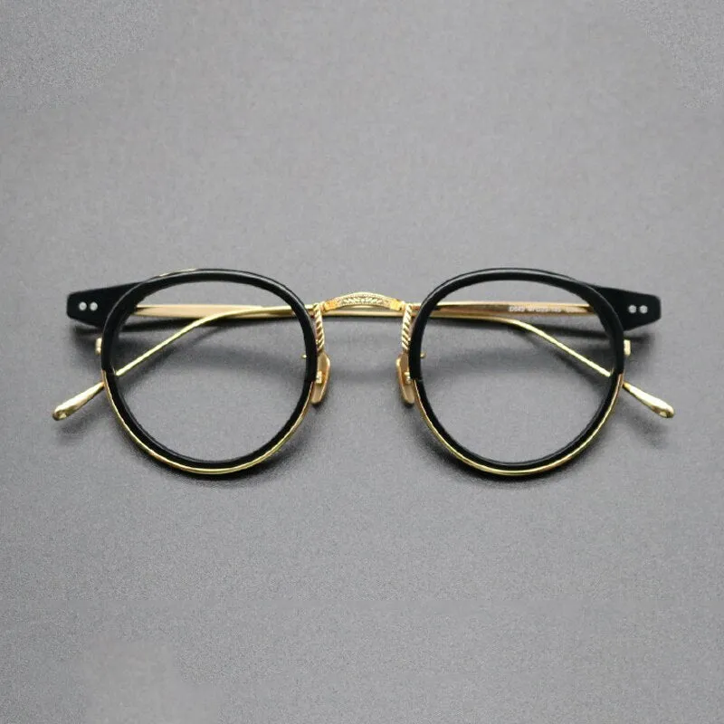 Gatenac Unisex Full Rim Round Titanium Acetate Frame Eyeglasses Gxyj474