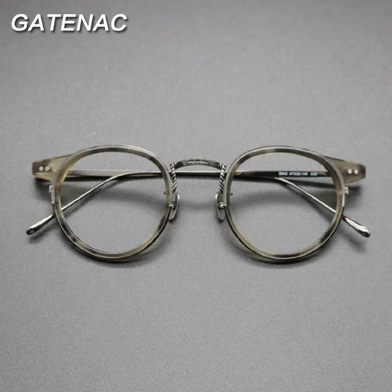 Gatenac Unisex Full Rim Round Titanium Acetate Frame Eyeglasses Gxyj474