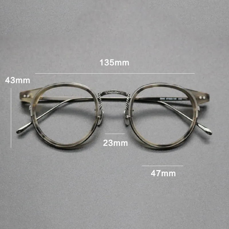 Gatenac Unisex Full Rim Round Titanium Acetate Frame Eyeglasses Gxyj474