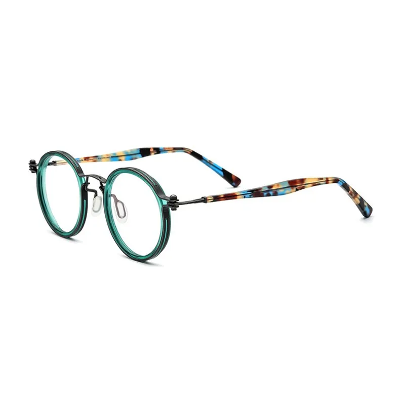 Gatenac Unisex Full Rim Round β Titanium Acetate Frame Eyeglasses Gxyj737