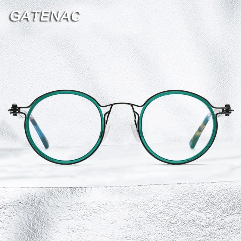 Gatenac Unisex Full Rim Round β Titanium Acetate Frame Eyeglasses Gxyj737