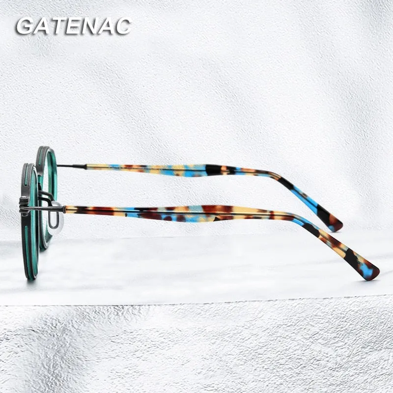 Gatenac Unisex Full Rim Round β Titanium Acetate Frame Eyeglasses Gxyj737