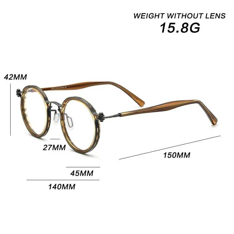 Gatenac Unisex Full Rim Round β Titanium Acetate Frame Eyeglasses Gxyj737