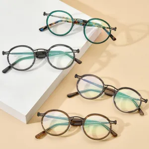Gatenac Unisex Full Rim Round β Titanium Acetate Frame Eyeglasses Gxyj737