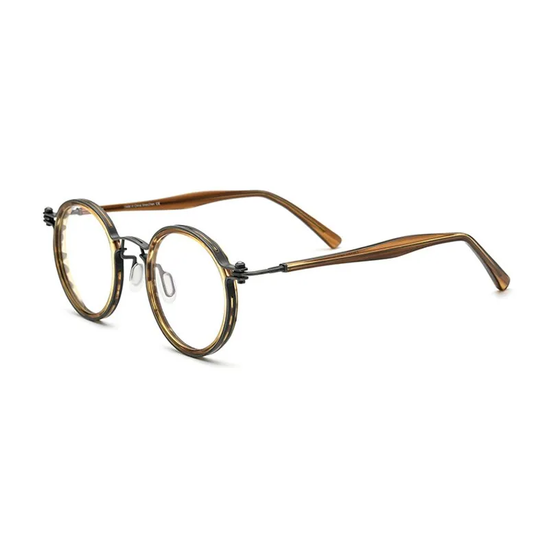 Gatenac Unisex Full Rim Round β Titanium Acetate Frame Eyeglasses Gxyj737