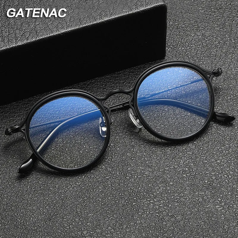 Gatenac Unisex Full Rim Round Titanium Eyeglasses Gxyj1019