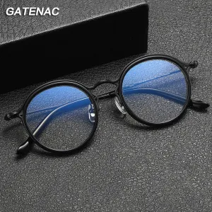 Gatenac Unisex Full Rim Round Titanium Eyeglasses Gxyj1019